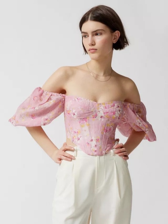REVOLVE Tops - REVOLVE Bardot Corset Top Pink Floral Bustier Fitted Romantic Women Size L